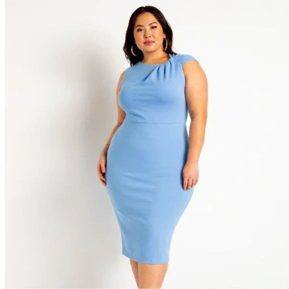 ELOQUII Light Blue Twisted Shoulder Sheath Dress Size 14/16 NWT $35 OBO
